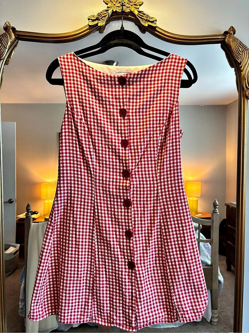 RIHOAS The Red Boat Neck Plaid Mini Dress Red & White Medium